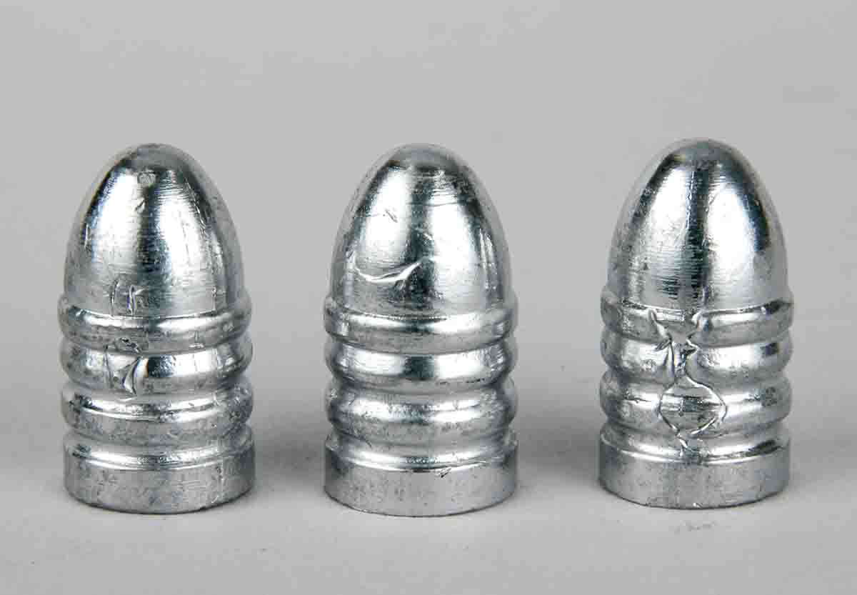 For many years Mike discarded any cast handgun bullet with even minor wrinkles. Nowadays he uses even those with significant wrinkles. These bullets are 246-grain roundnoses from Redding/SAECO mould 442.